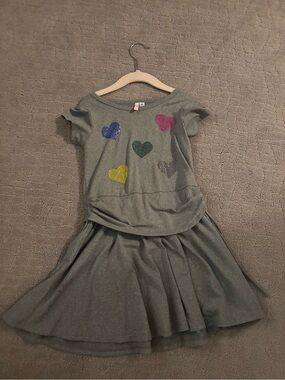 Girls' Gray Sequin Heart Casual Dress